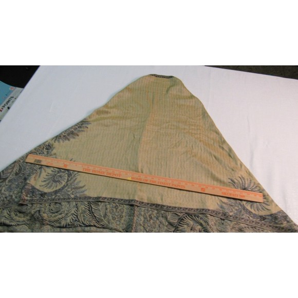Vtg Boho Indigo Blue Paisley Shawl Wrap Gold Metallic Lame Textile - Picture 12 of 12